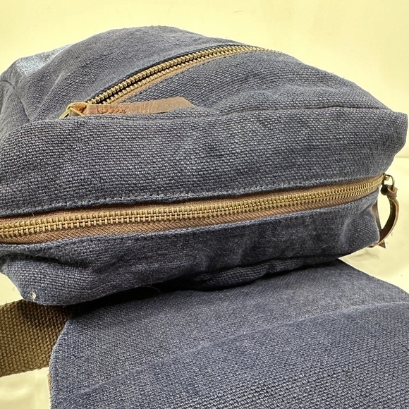 The Burlap People Shoulder Bag Navy Blue Burlap, Brown Leather - Picture 10 of 13